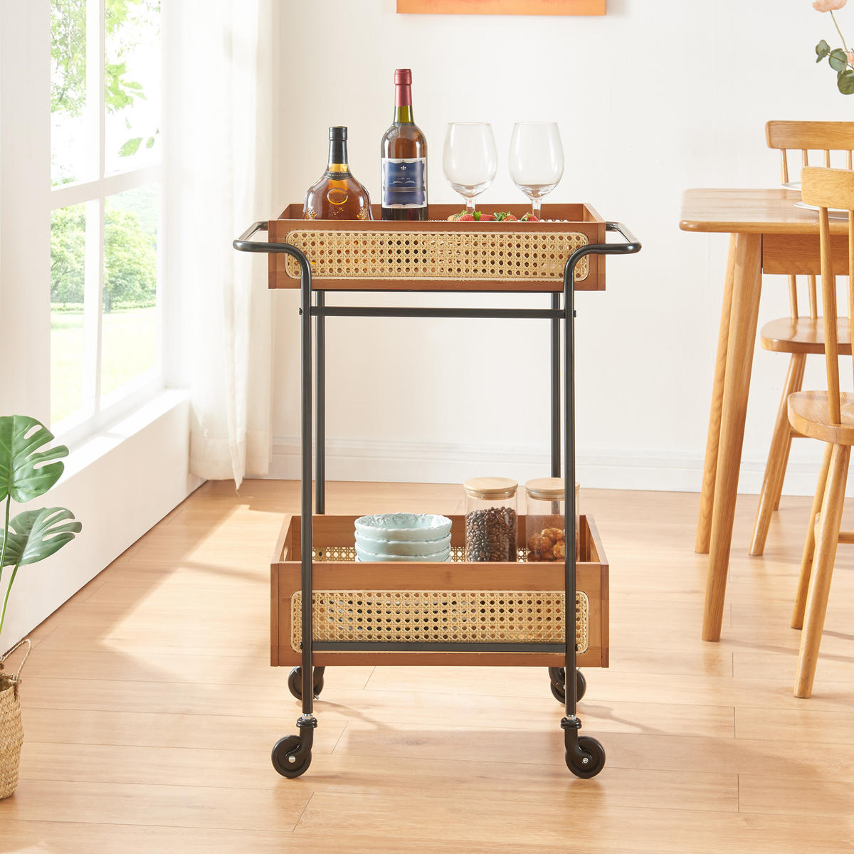 SERVIERWAGEN Tervola - Schwarz/Naturfarben, Holz/Metall (61/80.5/39cm) - [en.casa]