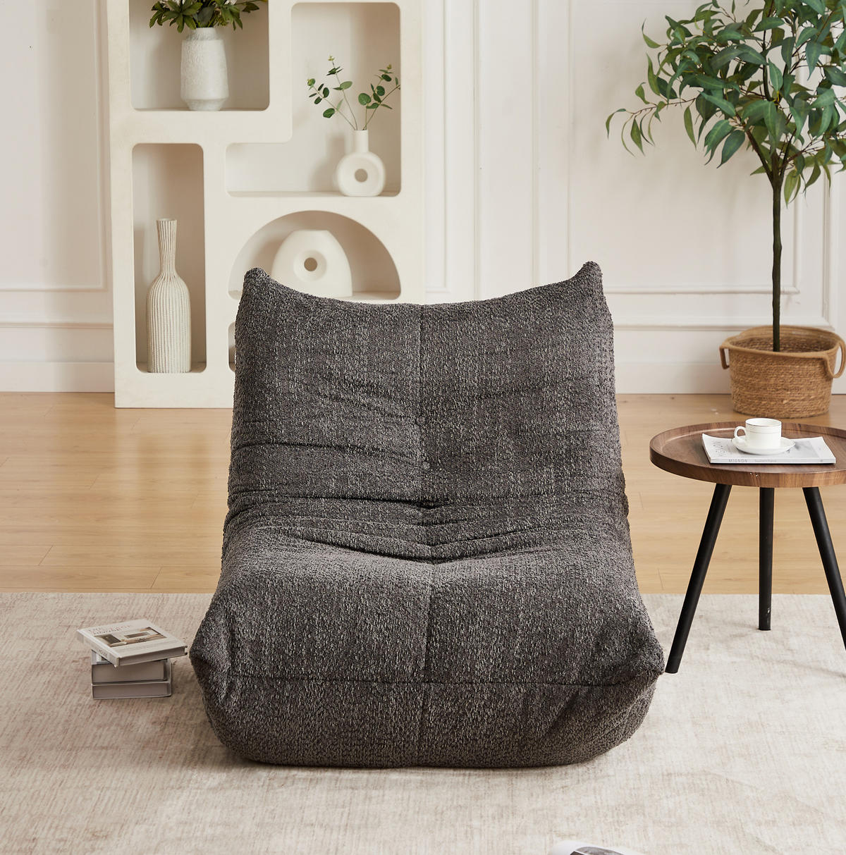 BODEN-LOUNGESSESSEL mit Chenille-Bezug Grau - Grau, Kunststoff (94/71/101cm) - Beauniv