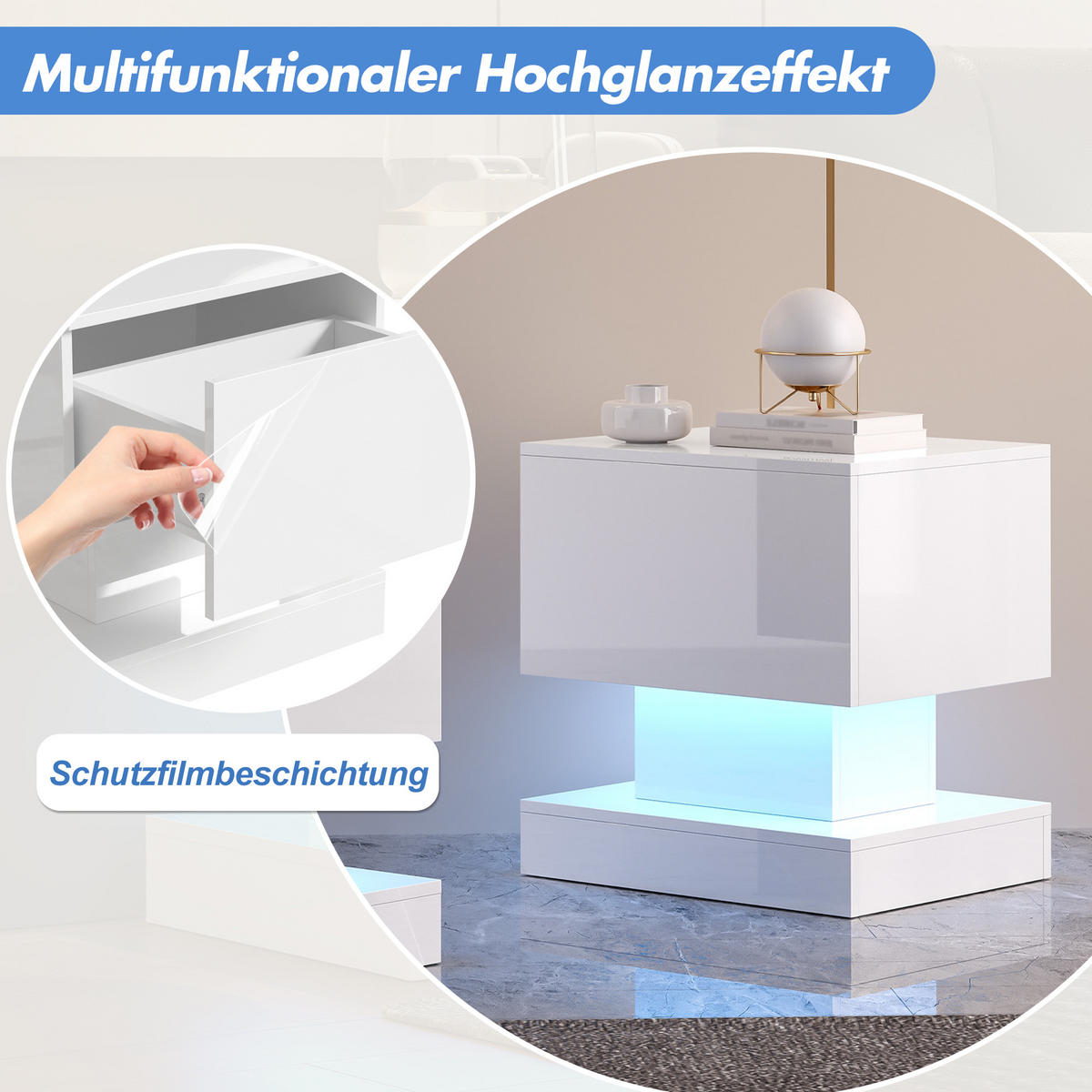 NACHTTISCH 50x40x52 cm, Weiß, LED, 2er-Set - Weiß, Holzwerkstoff (50/52/40cm) - FLIEKS