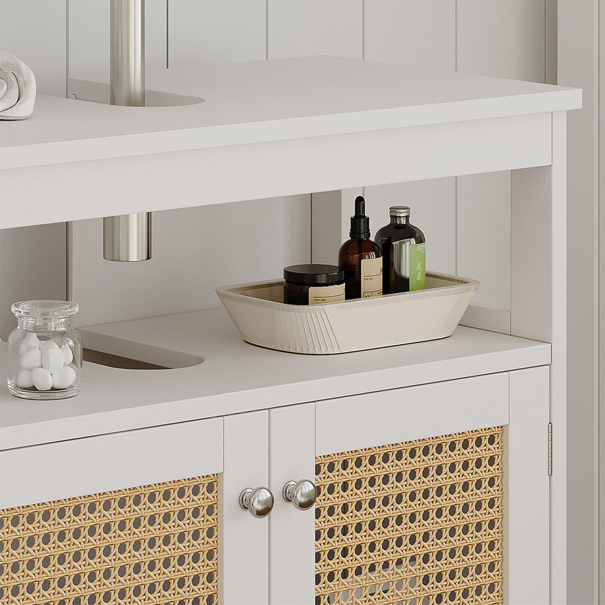 WASCHBECKENUNTERSCHRANK Rosario Weiß 60 x 60 cm mit 2 Türen und offenem Fach - Weiß, Holzwerkstoff (60/60/30cm) - Vicco