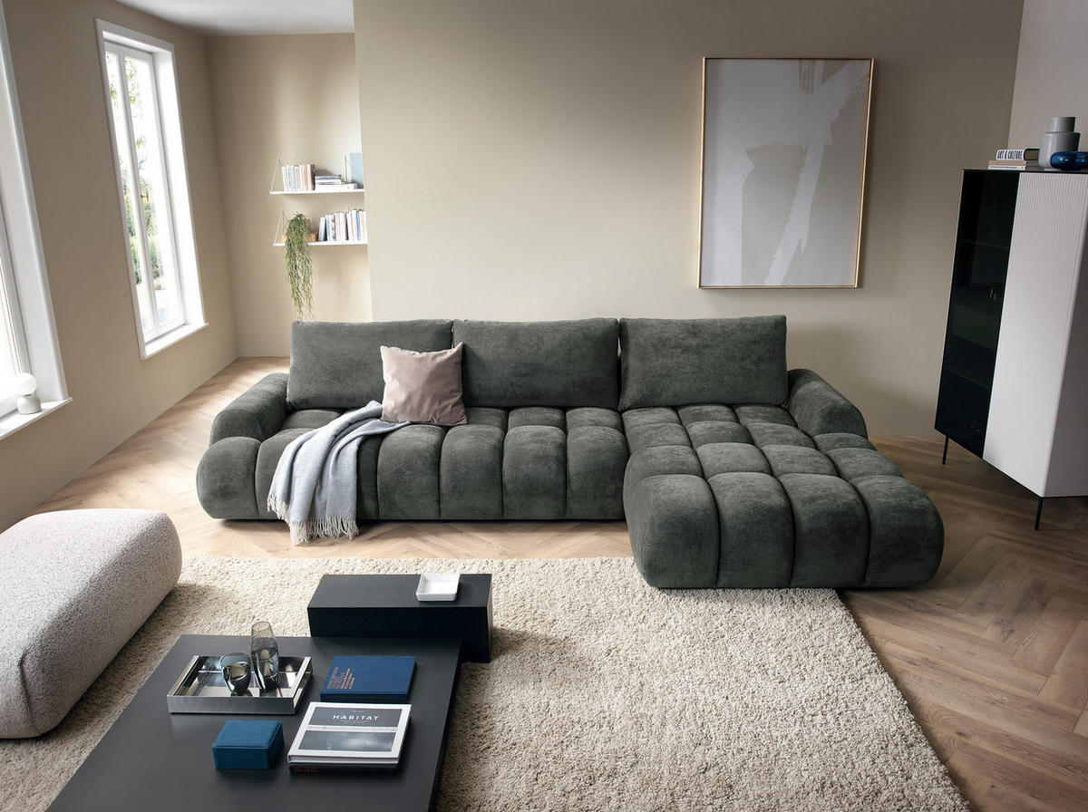 ECKSOFA 340 cm Valerio II, Schlaffunktion, Bettkasten, Rechts, Dunkelgrau - Dunkelgrau, Holz (177/340cm) - Emporius