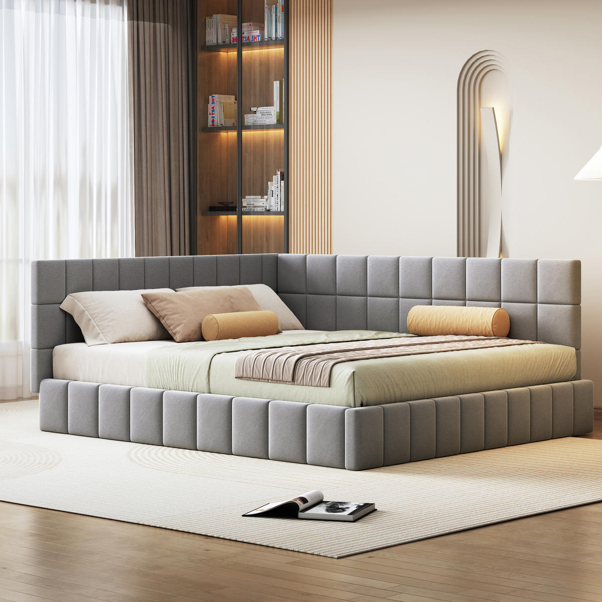 POLSTERBETT 160x200 cm Samt grau - Grau, Textil (160/200cm) - LEBENLANG