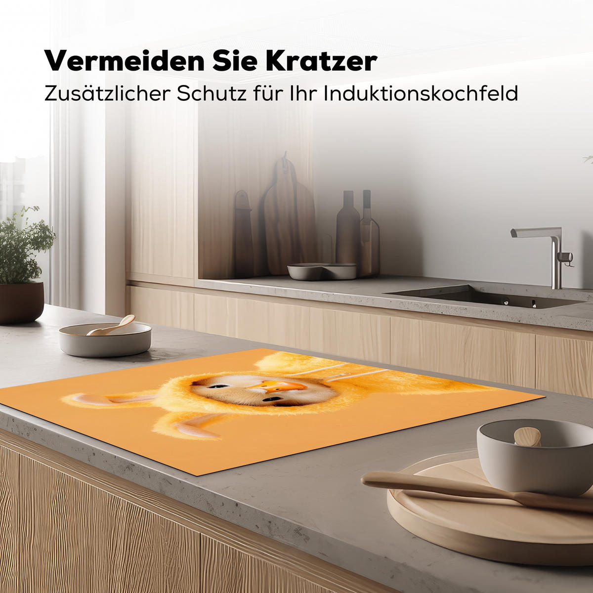 HERDABDECKPLATTE Osterhase - Kostüm - Ente Induktionsmatte 78x78 cm - Gelb, Kunststoff (78/78/0.2cm) - MuchoWow