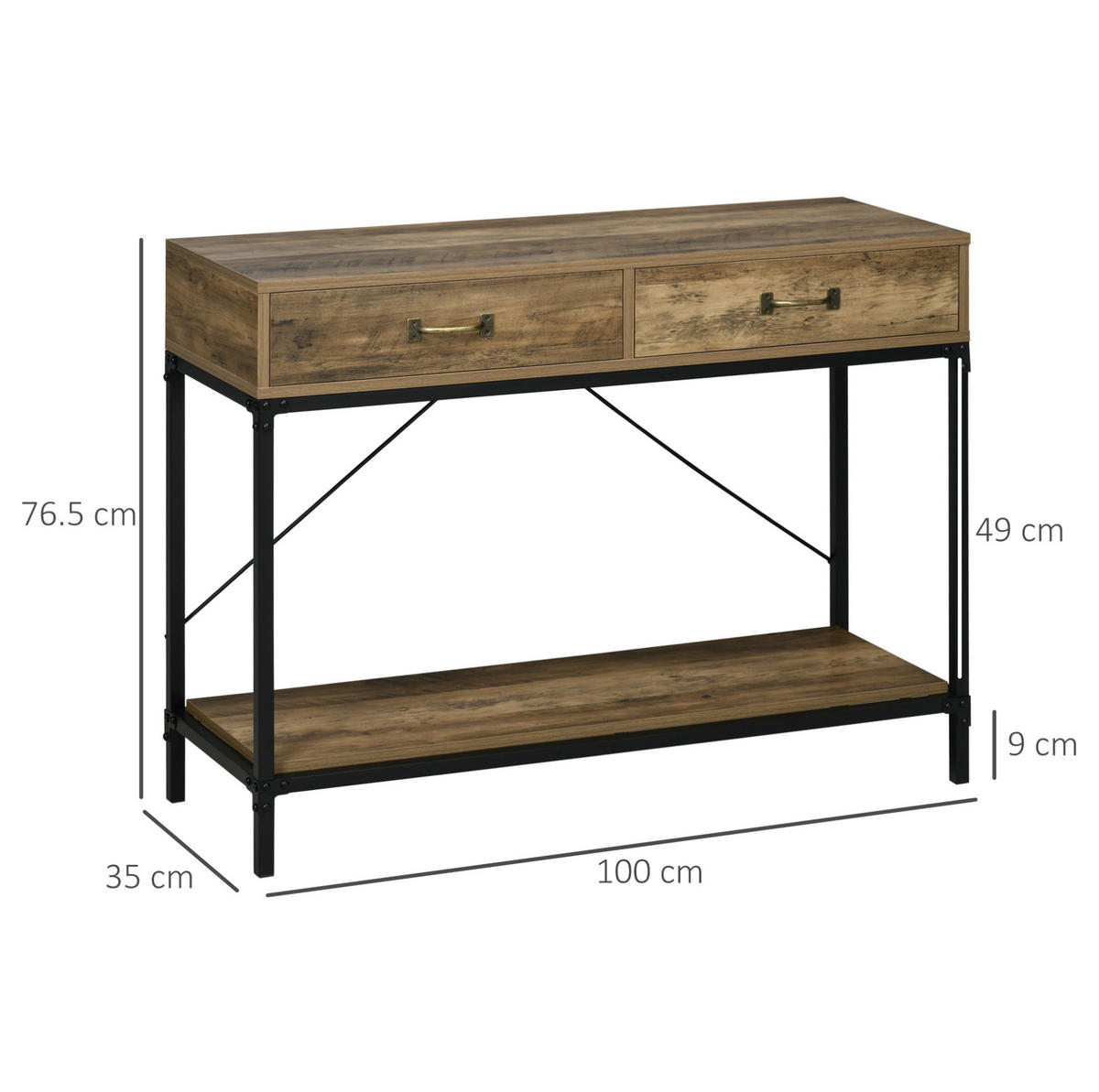 KONSOLENTISCH 100/35/76,5 cm Vintage Braun mit 2 Schubladen und Unterregal - Braun, Holzwerkstoff (35/100/76.5cm) - OKWISH