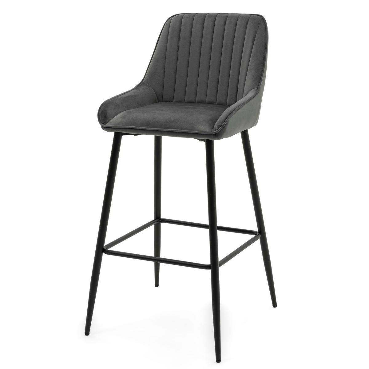 BARHOCKER PASSO gepolstert mit Steppung - grau - Samt Velours - Dunkelgrau/Schwarz, Metall (50/95/55cm) - NEW HOME