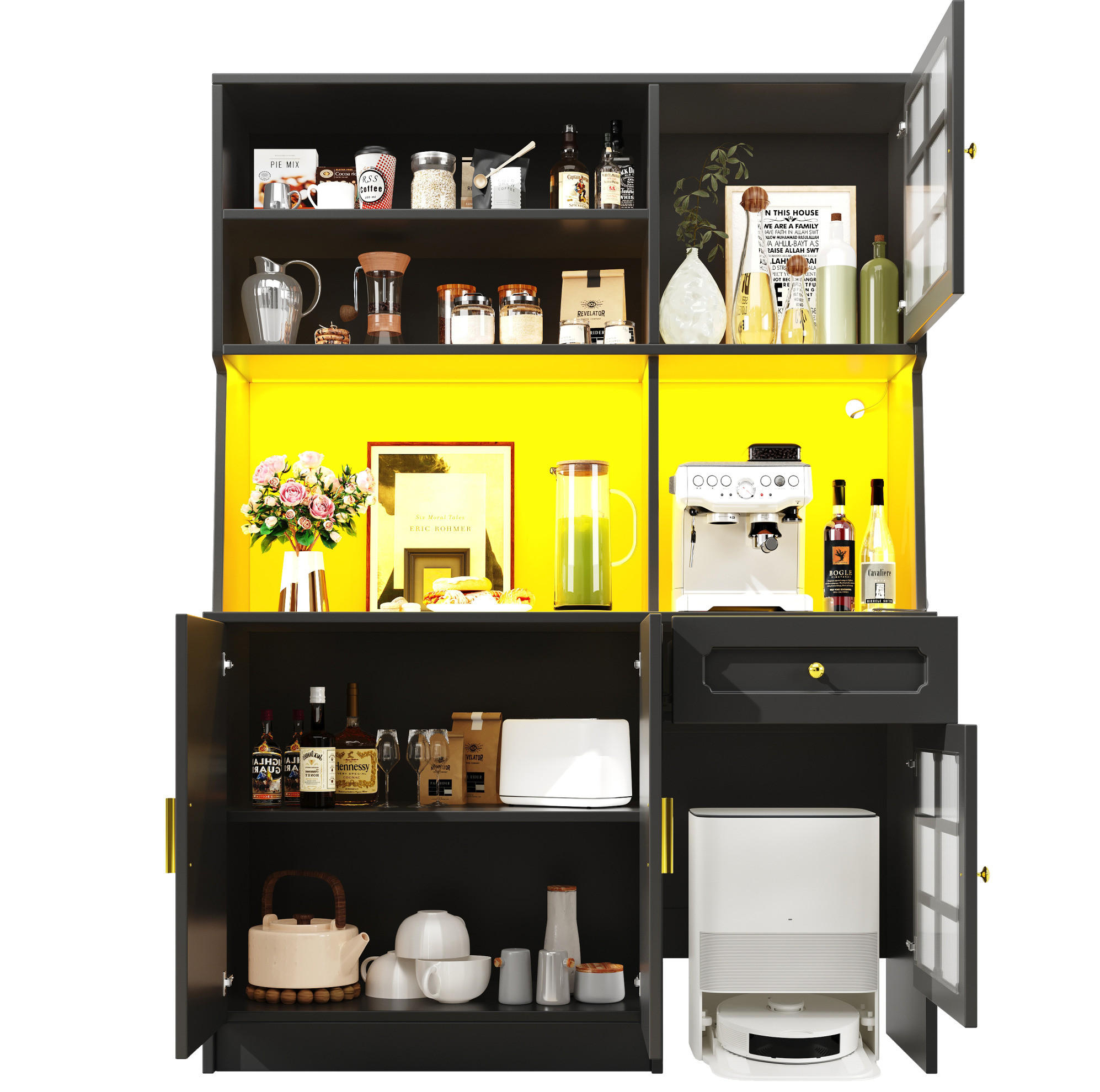BUFFET 130/45/180 cm aus MDF mit LED-Beleuchtung Schwarz - Schwarz, Holzwerkstoff (130/180/45cm) - Modenvie