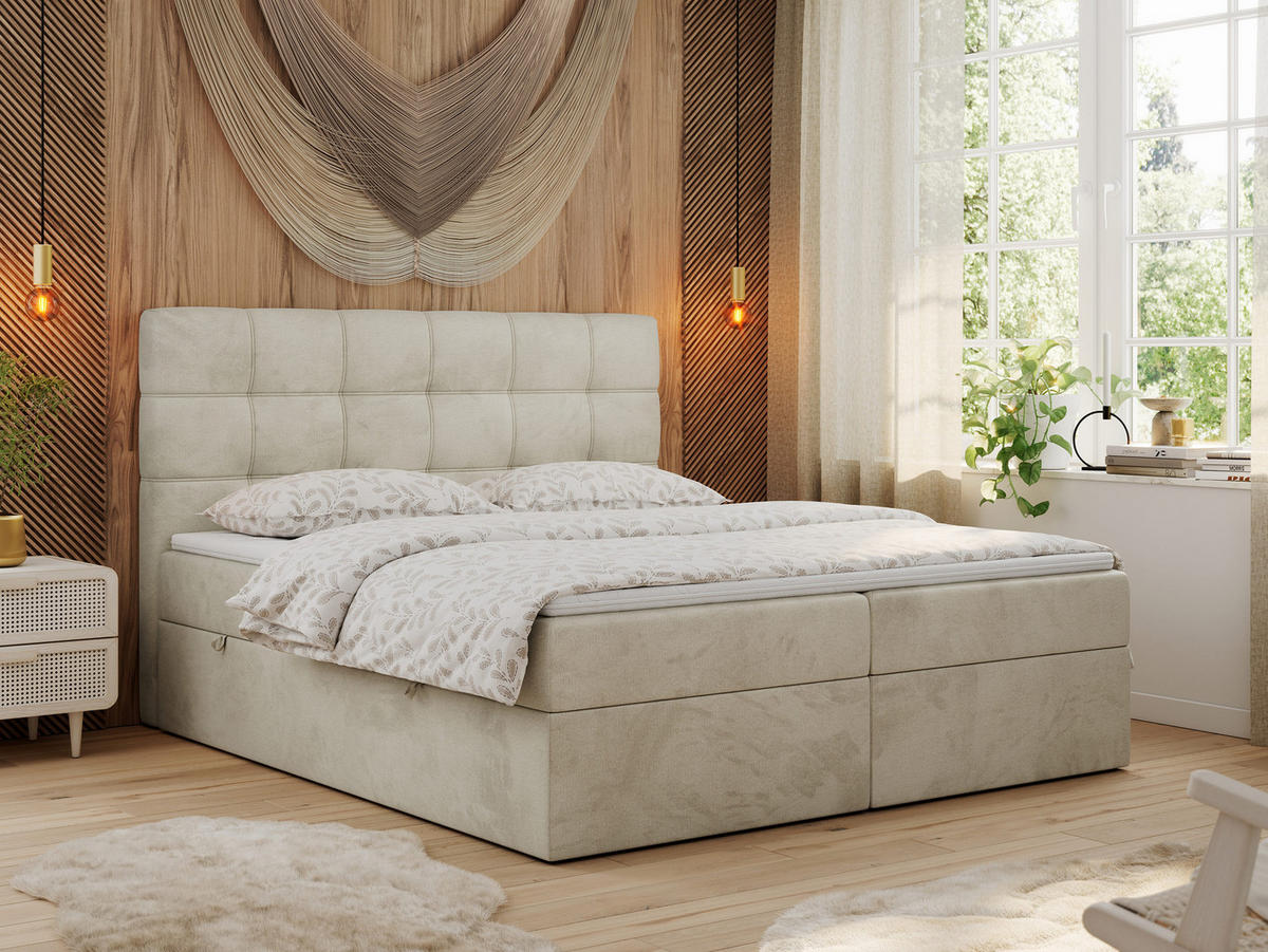 BOXBETT ERNI 180/200 - Beige Velvet - H3 - Beige, Holz/Textil (180/200cm) - MKS