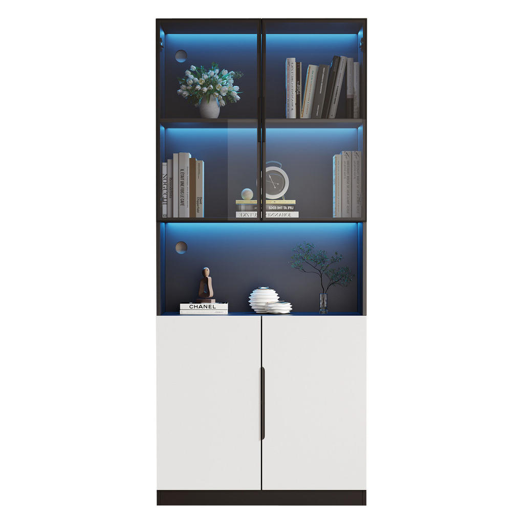 OKWISH VITRÍNA 80/30/200 cm bílá z dřevotřísky s LED osvětlením a skleněnými dvířky