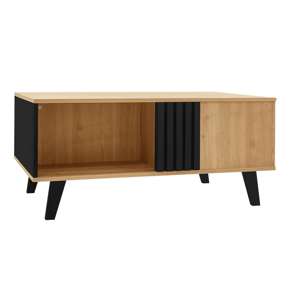 COUCHTISCH aus Glas und Spanplatte 100x60x45 cm Schwarz/Holzfarben mit Staufächern - Naturfarben, Holzwerkstoff (100/60/45cm) - IVMEU