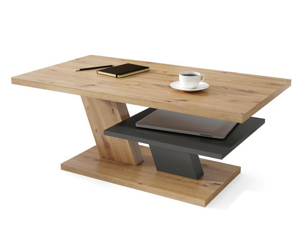 COUCHTISCH rechteckig Eiche Artisan - Anthrazit mit Ablage - Anthrazit/Eiche Artisan, Holzwerkstoff (60/110/45cm) - designimpex