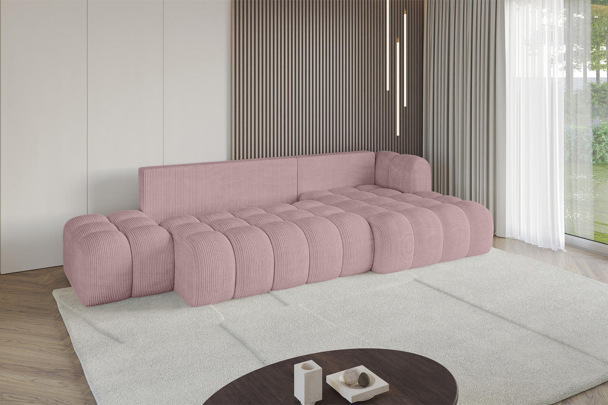ECKSOFA mit Schlaffunktion Ottomane RECHTS OLEA-L2 321x164x75 Rosa Cord - Schwarz/Rosa, Holzwerkstoff/Kunststoff (164/321cm) - ALTDECOR