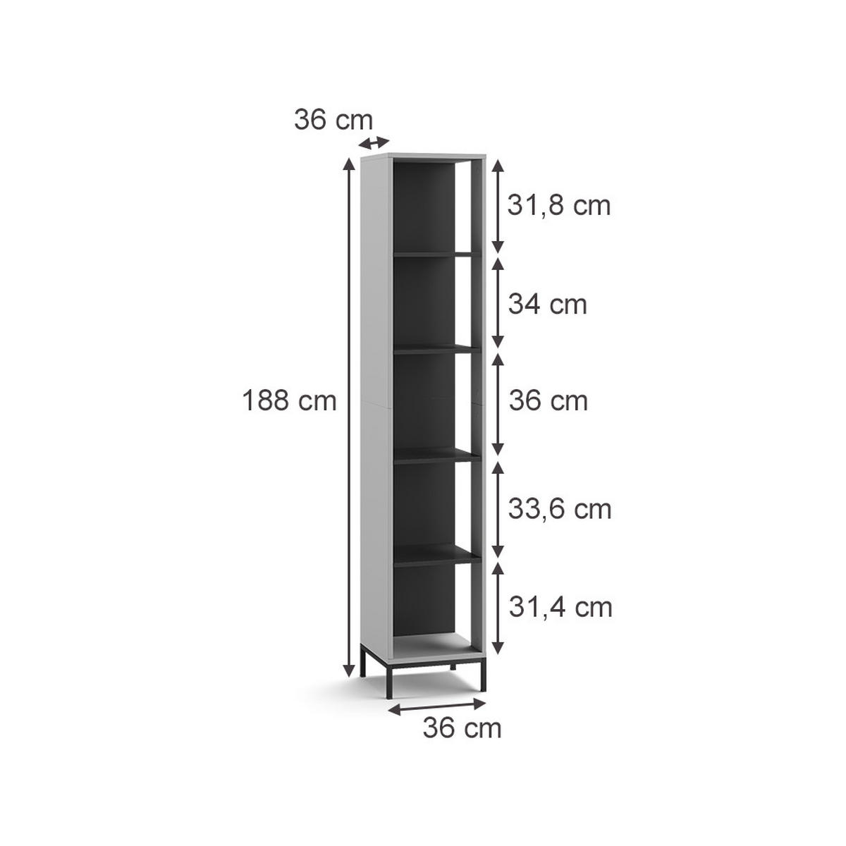 BÜCHERREGAL Eliza Grau 36 x 188 cm mit 5 Fächern - Grau, Holzwerkstoff (36/188/36cm) - Vicco