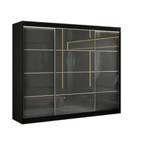 SCHWEBETÜRENSCHRANK Porto III 250 cm 3-türig, schwarz, lacobel grau, Sprosse - Schwarz/Grau, Kunststoff (250/215/61cm) - Margaret Hadas24