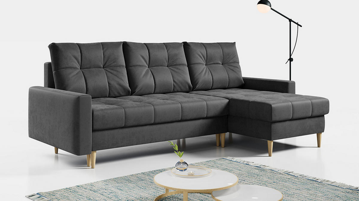 ECKSOFA Astra Grau Velvet - Braun/Grau, Holz/Textil (220/140cm) - MKS