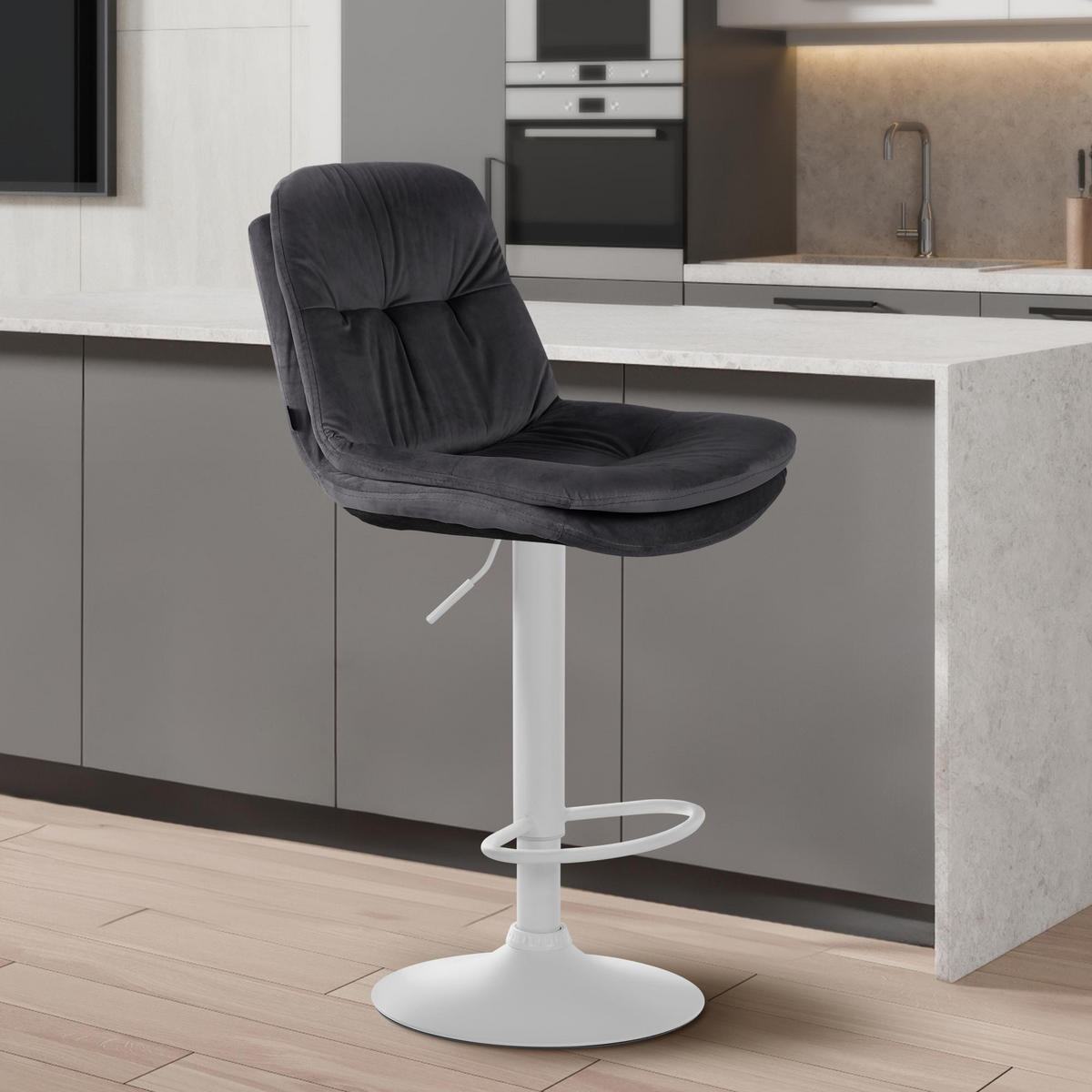 BARHOCKER Samt dunkelgrau - Dunkelgrau/Schwarz, Textil (46/94/54cm) - CLP