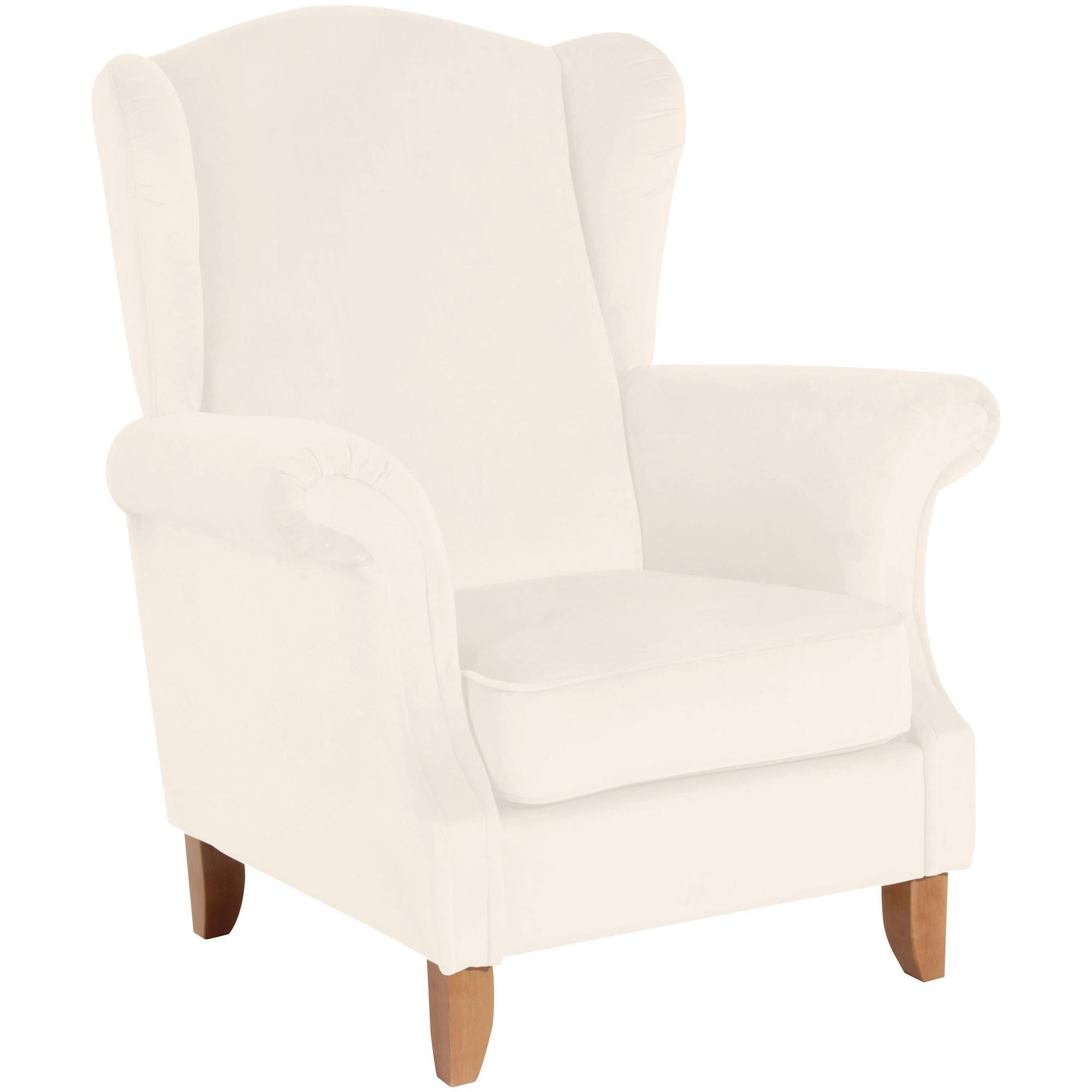 OHRENSESSEL Katria Bezug Samtvelours Buche natur / creme - Weiß, Kunststoff (88/108/84cm) - 58aufmkessel
