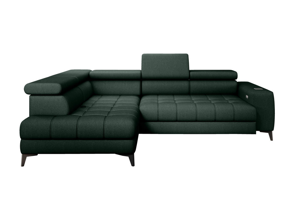 ECKSOFA BAGGIO Letto Stoff, Schlaffunktion, Bettkasten, Sitztiefe, Kopfstützen 280x196cm – Links – Dunkelgrün - Dunkelgrün, Holz/Textil (196/280cm) - DomoHome