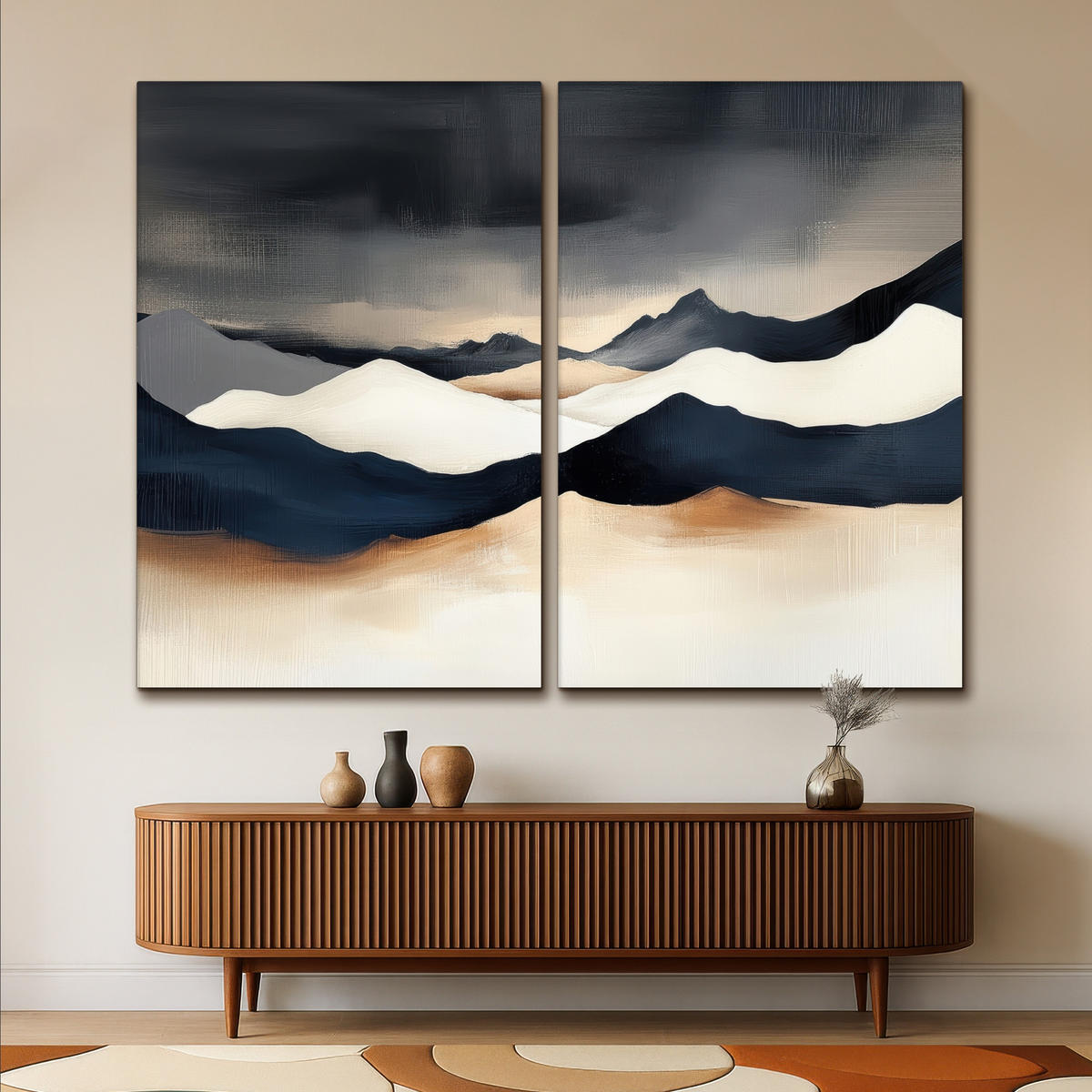 LEINWANDBILD 2er Set Landschaft - Abstrakt - Modern 240x180 cm - Dunkelblau, Textil (240/180cm) - MuchoWow