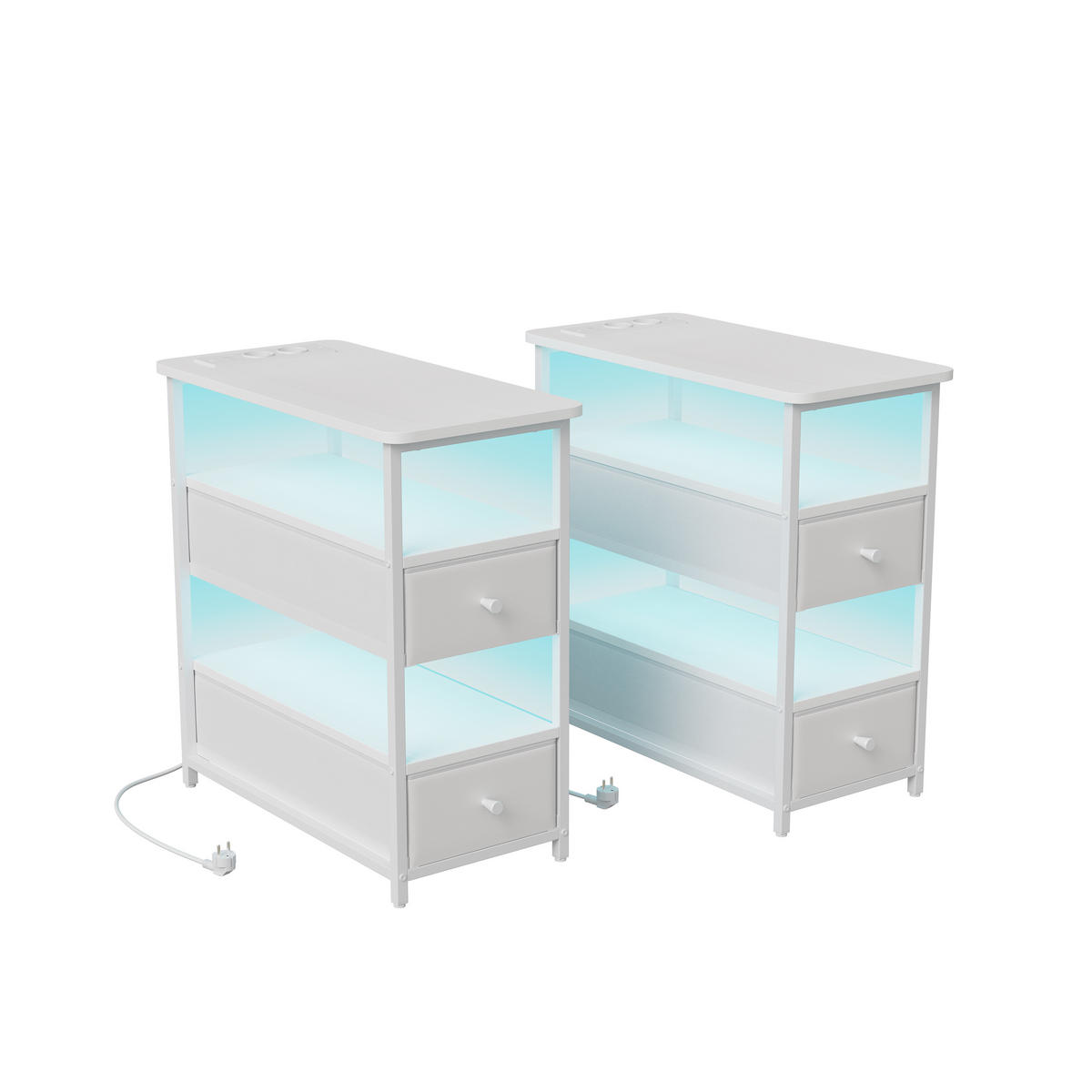 NACHTTISCH LED USB 2 Schubladen 2 Fächer weiß - Weiß, Holz (58/28/60.5cm) - LEBENLANG