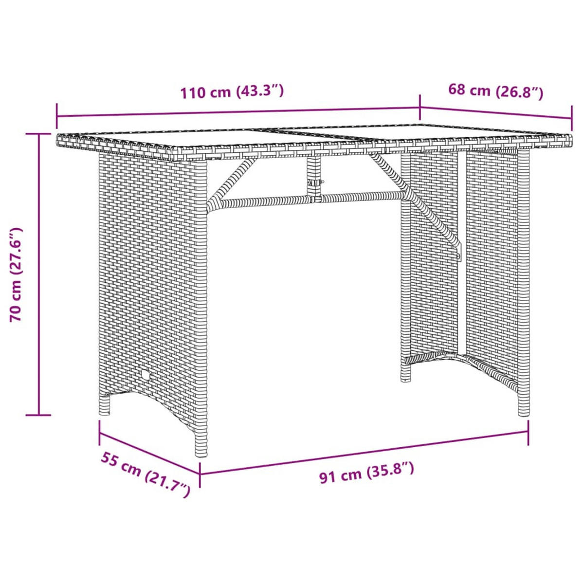 GARTENTISCH Tischgar 68/70/110 cm - Schwarz, Naturmaterialien (110/68/70cm) - ZMH