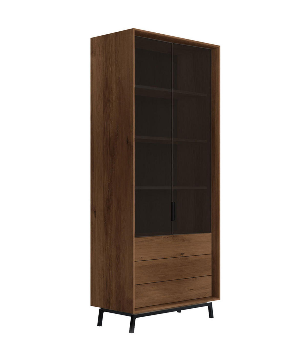 VITRINE Modern Loft Eiche Tabak 100 / 45 / 200cm - Dunkelbraun/Schwarz, Holz (100/200/45cm) - Feldmann-Wohnen
