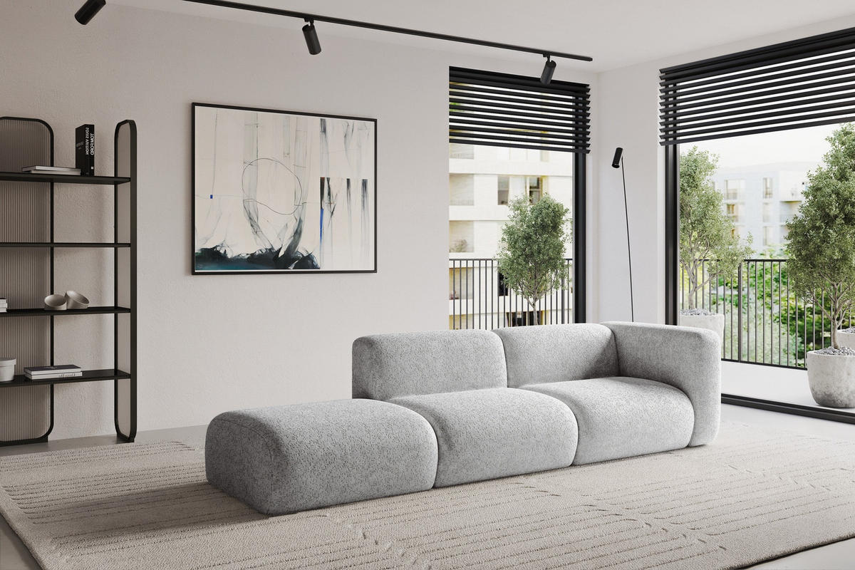 SOFA Ottomane Rechts MIRA-S3 296x89x70 Grau Velours - Schwarz/Grau, Holzwerkstoff/Kunststoff (296/70/89cm) - ALTDECOR