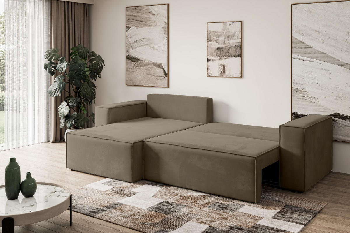 ECKSOFA mit Schlaffunktion und Bettkasten CELTIC-XL - 277x143x83 cm Braun Velours - Schwarz/Braun, Holzwerkstoff/Kunststoff (277/143cm) - ALTDECOR