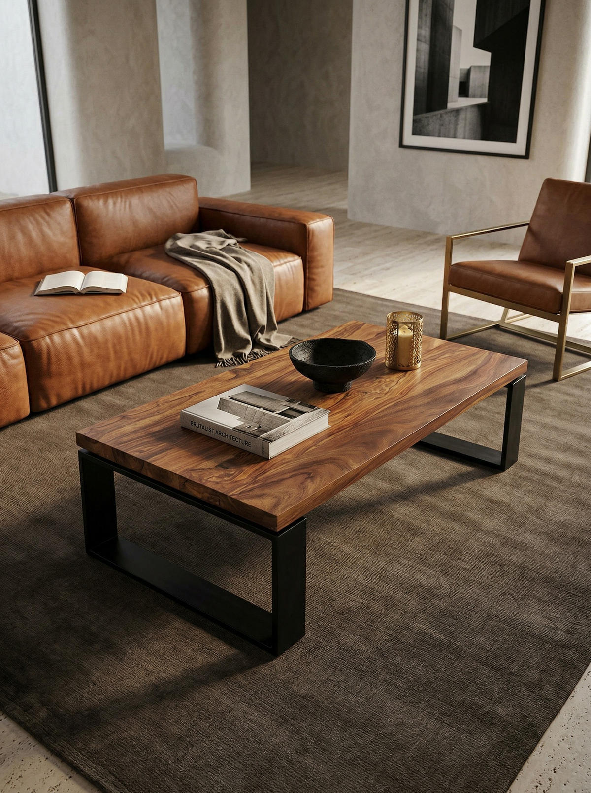 COUCHTISCH aus Holz und Metall, Industriedesign, Einzigartige Maserung, 115x60x35 cm - Schwarz/Braun, Holz/Metall (60/115/35cm) - KADIMA DESIGN