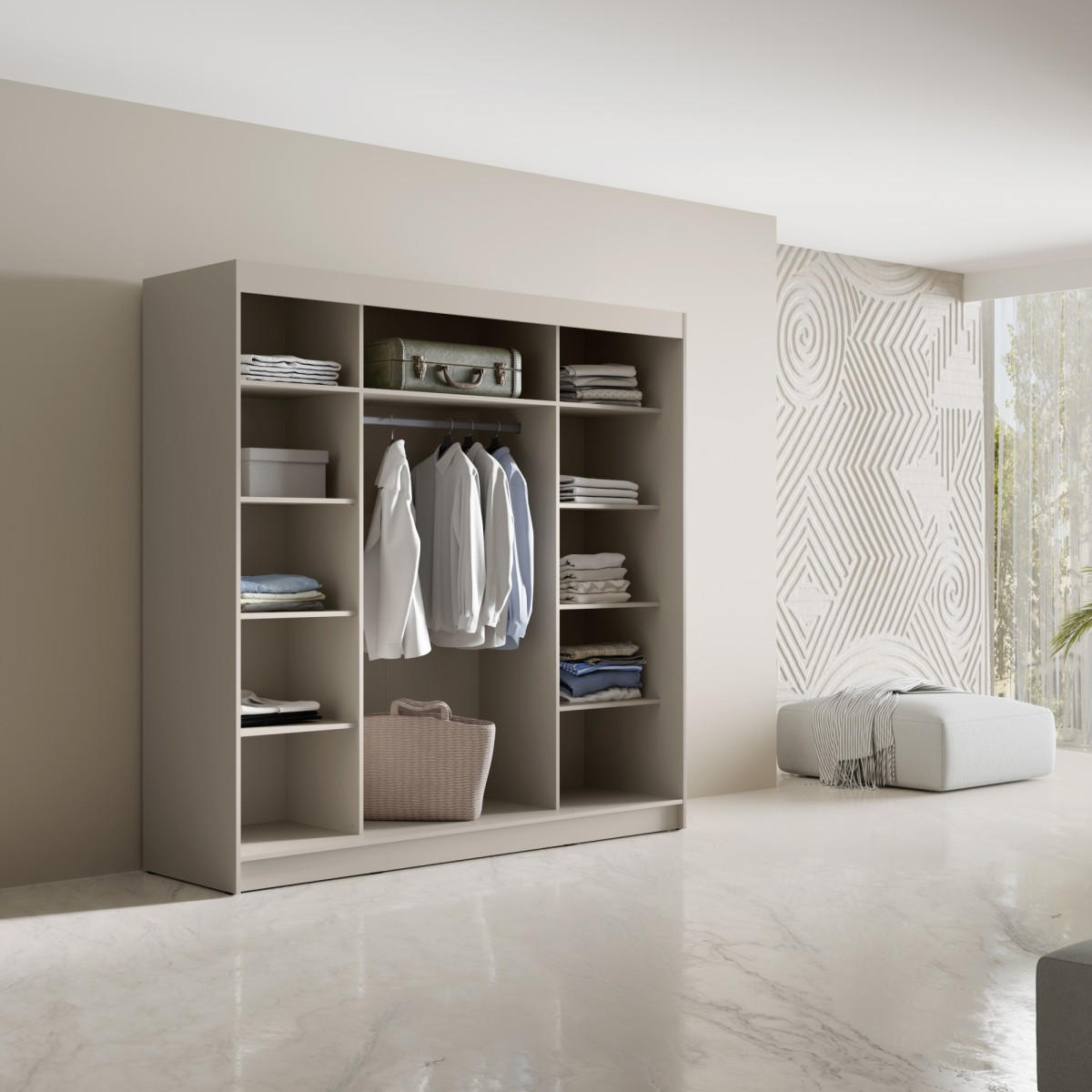 SCHWEBETÜRENSCHRANK mit Spiegel Fiore 3D1L 200 Kaschmir/Schwarz - Kaschmir/Schwarz, Holzwerkstoff/Metall (200/200/60cm) - mzm24