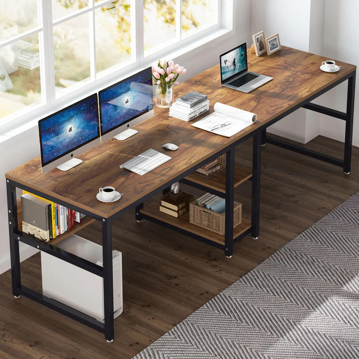SCHREIBTISCH 2 PERSONEN 78,7 Zoll Braun - Braun, Holz (200/60/75cm) - Kaket