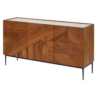 SIDEBOARD Akazie 147x40x76 natur lackiert / Marmor weiß KARLSTAD #15 - Braun, Holz (147/76/40cm) - Massivmoebel24