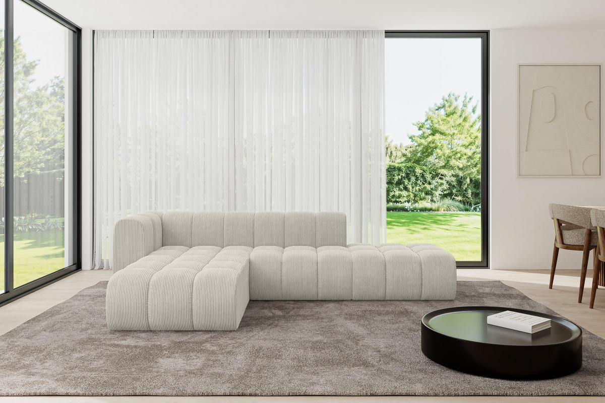 ECKSOFA modulares Sofa Zuvon-L1 - 296x177x70 cm Creme - Hellgrau/Creme, Holzwerkstoff/Textil (296/177cm) - ALTDECOR