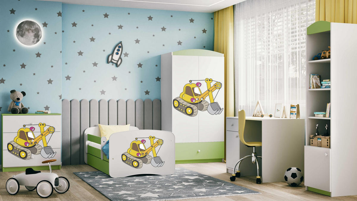 KINDERKLEIDERSCHRANK Excavator 90/175/52 - Grün, Holzwerkstoff (90/175/52cm) - Kocot Kids