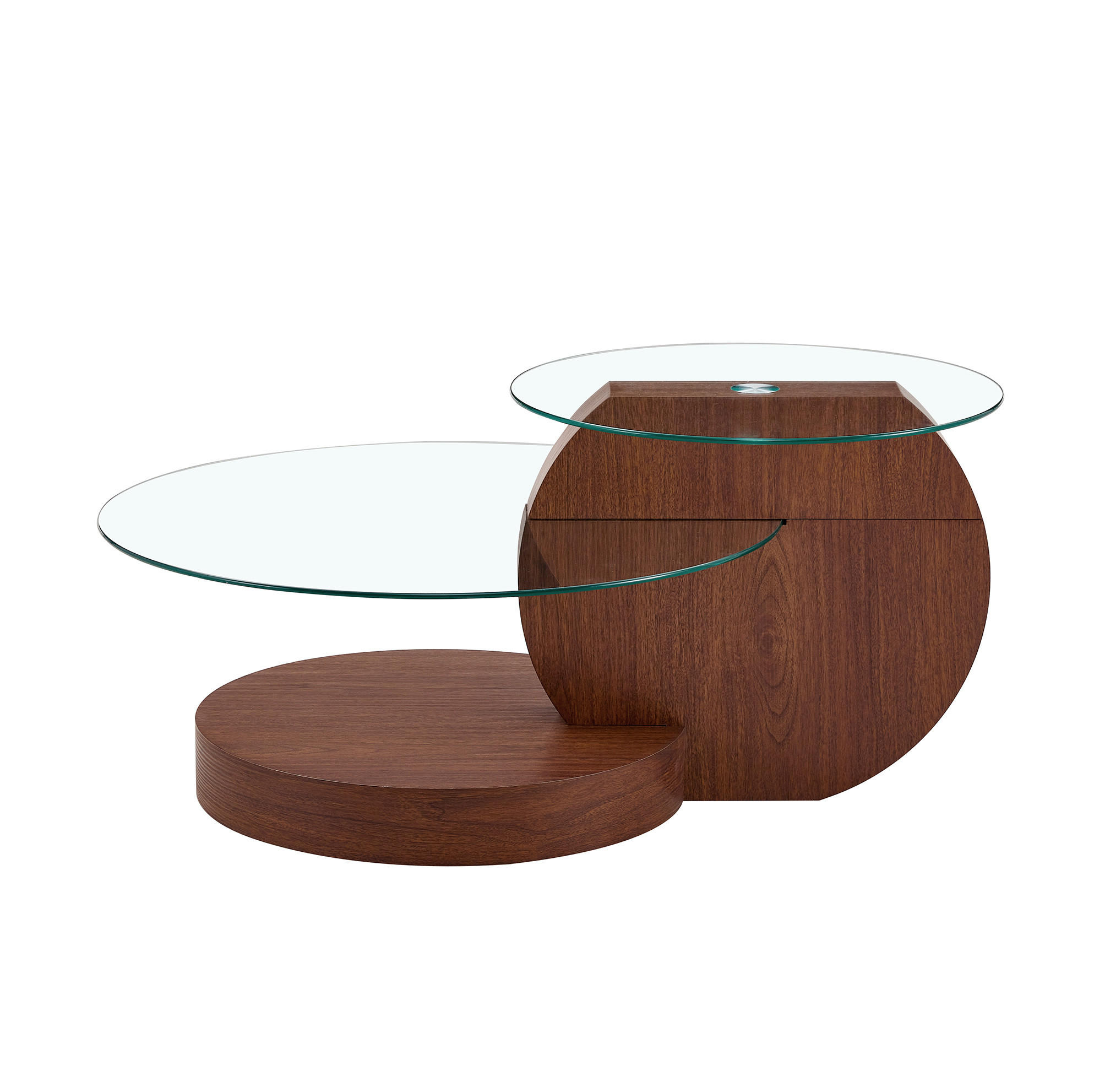 COUCHTISCH aus MDF und Glas Ø50/70 cm in Walnuss mit Ablage - Walnussfarben, Glas (90/90/44cm) - Modfu
