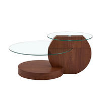 COUCHTISCH aus MDF und Glas Ø50/70 cm in Walnuss mit Ablage - Walnussfarben, Glas (90/90/44cm) - Modfu