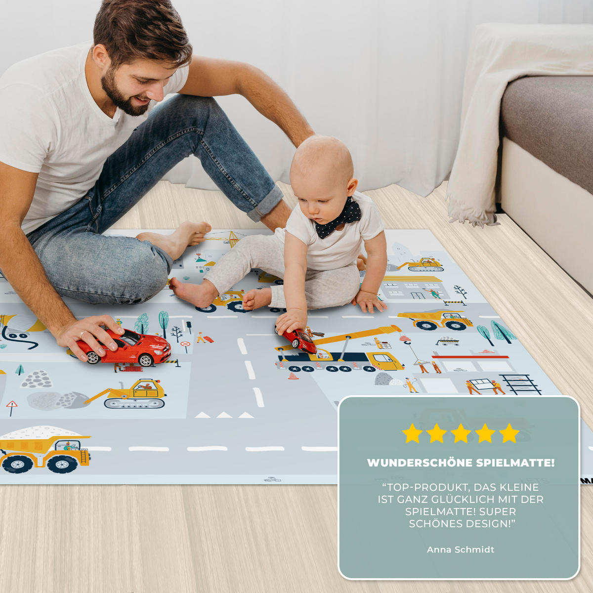 KINDERTEPPICH Baustelle - Traktor - Bagger - Auto - Design 135x90 cm - Multicolor, Kunststoff (135/90cm) - MuchoWow