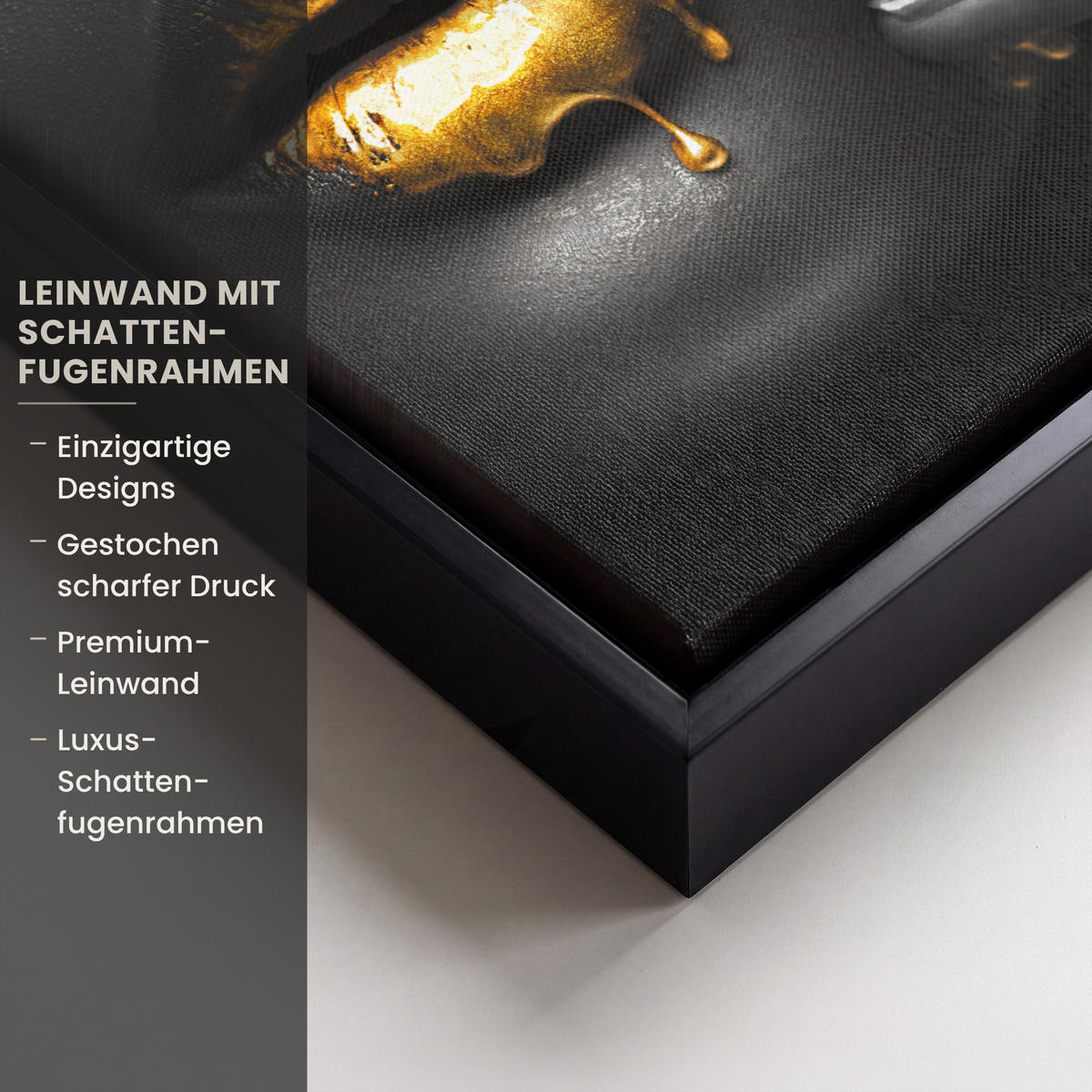 LEINWAND Bilder mit Rahmen - Frau - Schwarz - Gold - Gesicht - Lippen - 20x20 - Goldfarben, Textil (20/20cm) - MuchoWow