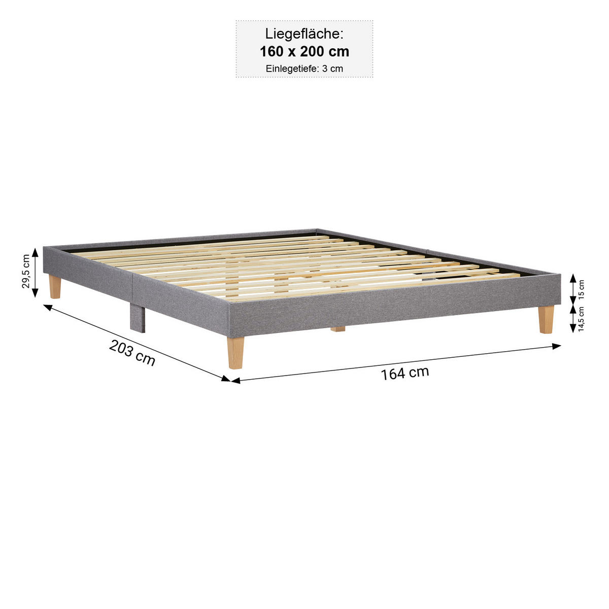 POLSTERBETT mit Lattenrost 160/200 cm in Grau - Grau, Textil (160/200cm) - Homestyle4u