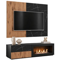 TV-LOWBOARD Eiche, Marmor schwarz 160 cm, TV Unterschrank Set mit Ethanol Kamin - Eichefarben/Schwarz, Holzwerkstoff/Kunststoff (160/180/45cm) - Inn.Furn