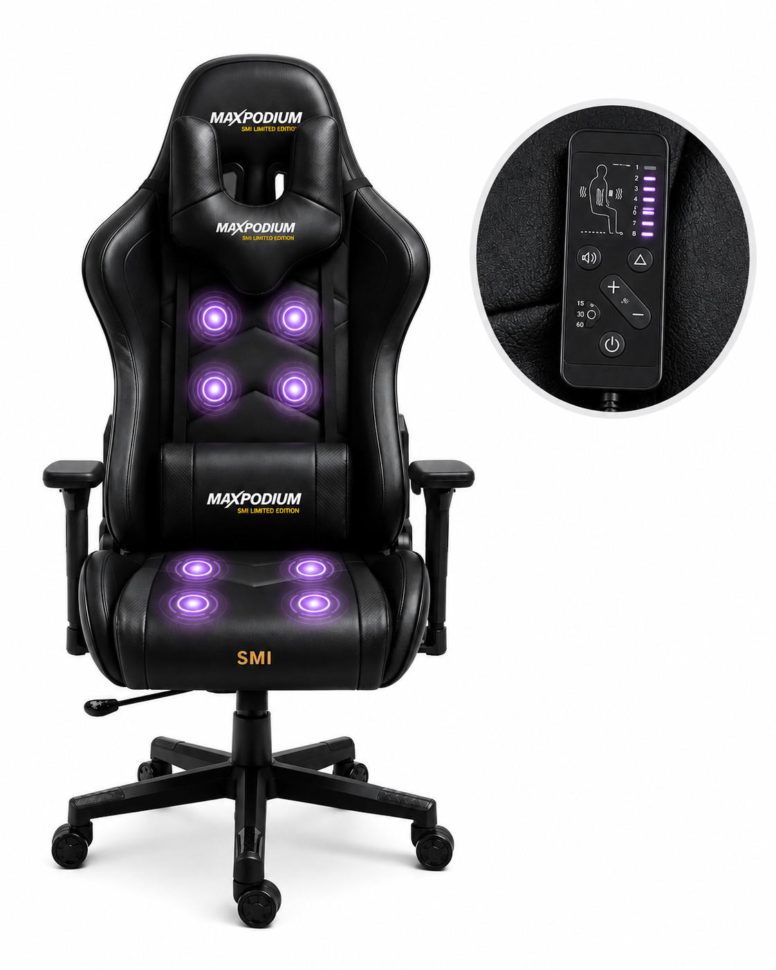 GAMING-STUHL Tactical SMI mit Massagefunktion Schwarz - Schwarz, Metall (55/137/55cm) - MaxPodium
