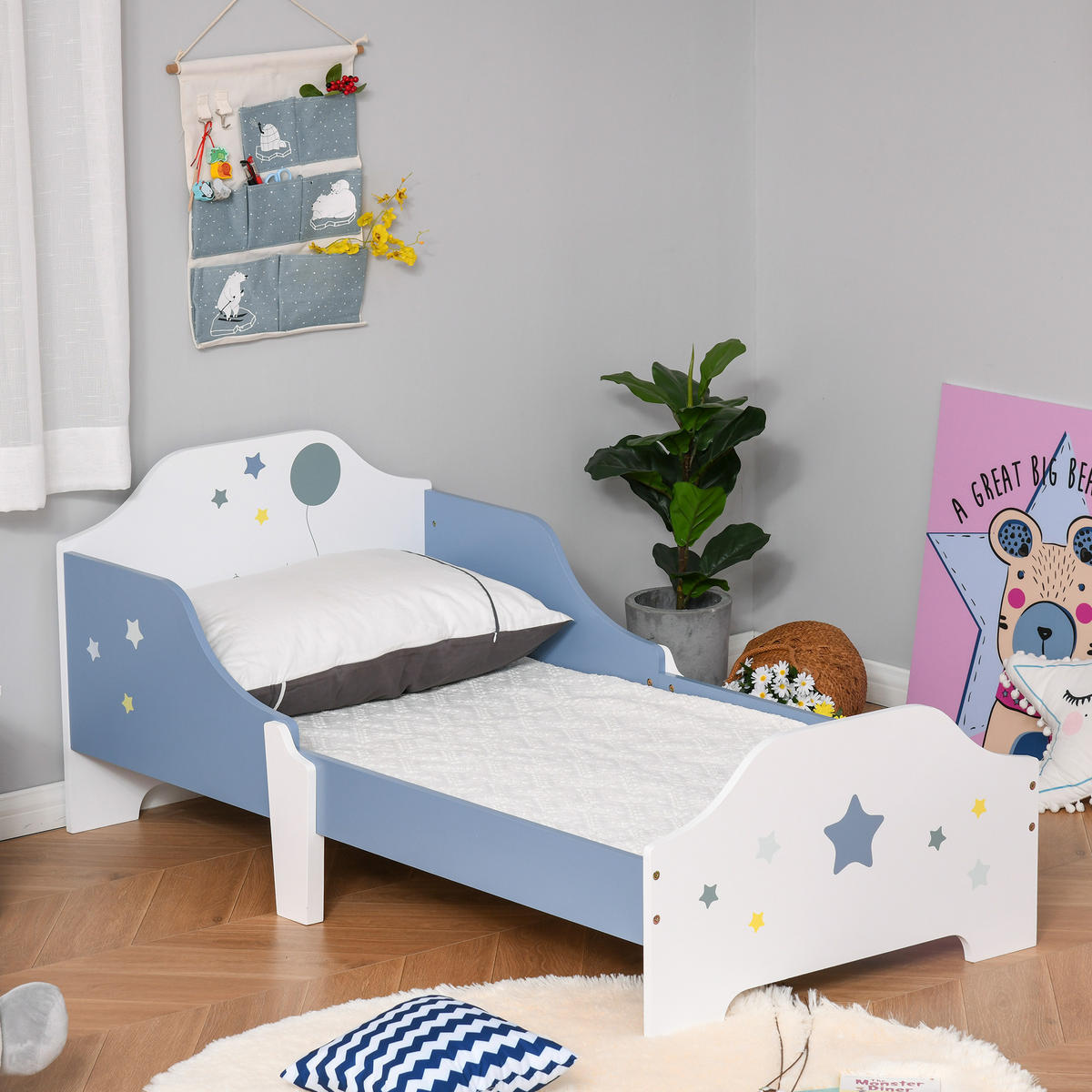 KINDERBETT 140x70 cm DE-14556 mit Sternen-Design, inkl. Lattenrost Blau/Weiß - Blau, Holzwerkstoff (70/140cm) - ComfortXL