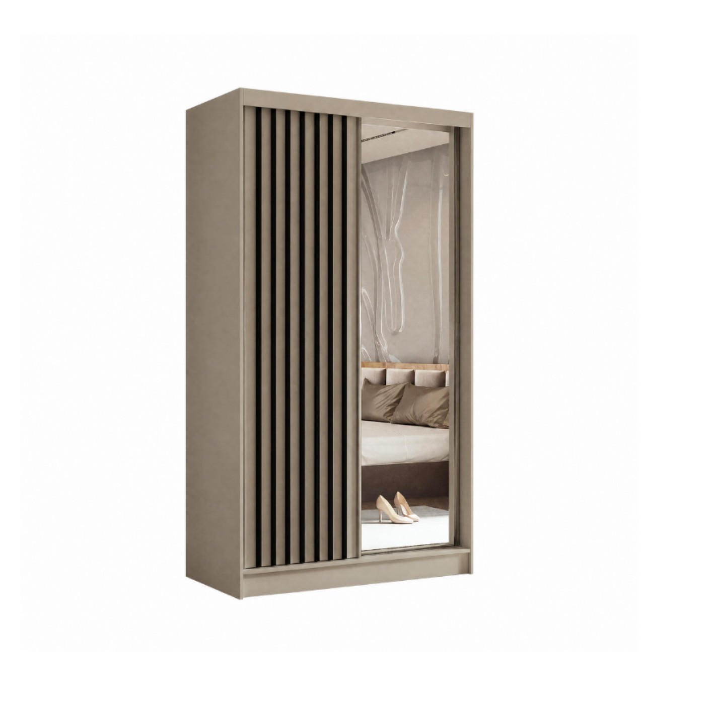SCHWEBETÜRENSCHRANK Erika 120 cm mit Lamellen und Spiegel 2-türig, kaschmir, schwarz - Kaschmir/Schwarz, Kunststoff (120/216/51cm) - Margaret Hadas24