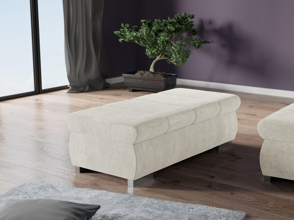POLSTERHOCKER Bangkok Groß - Silberfarben/Creme, Holz/Kunststoff (120/39/60cm) - MIRJAN24