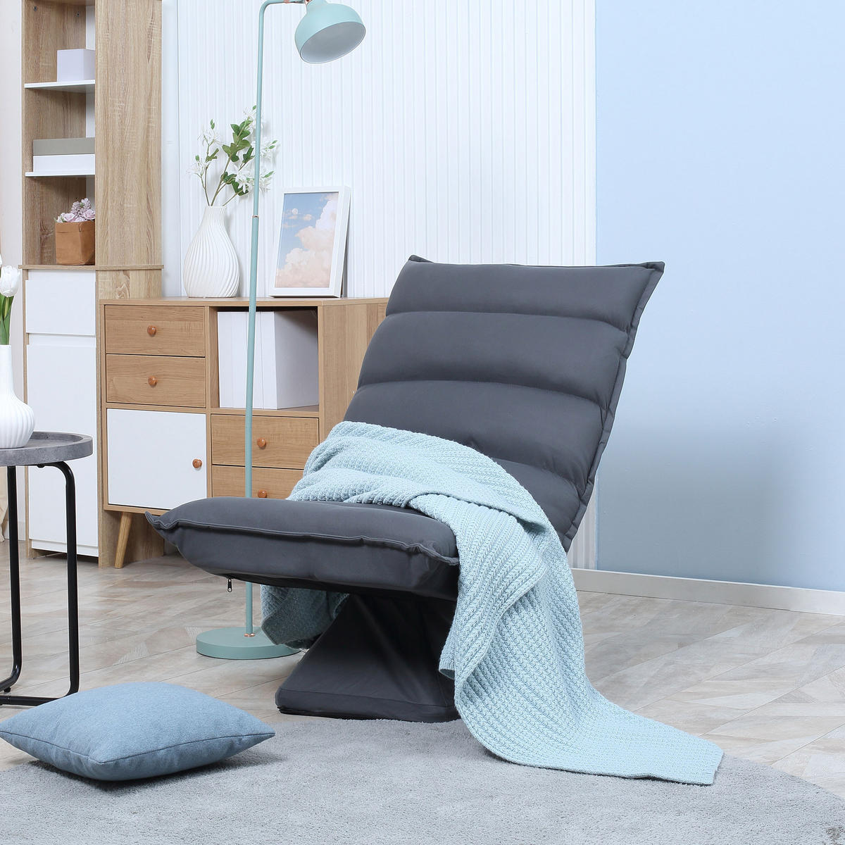 BODENSOFA Bodenstuhl mit 360° drehbarem Sockel Meditationsstuhl Dunkelgrau - Dunkelgrau, Metall (70/95/62cm) - HOMCOM