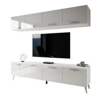WOHNWÄNDE AURA mit Griffen Weiß Hochglanz mit LED-Beleuchtung – Füße in Chrom - Weiß Hochglanz/Silberfarben, Holzwerkstoff (200/49/40cm) - Lookway