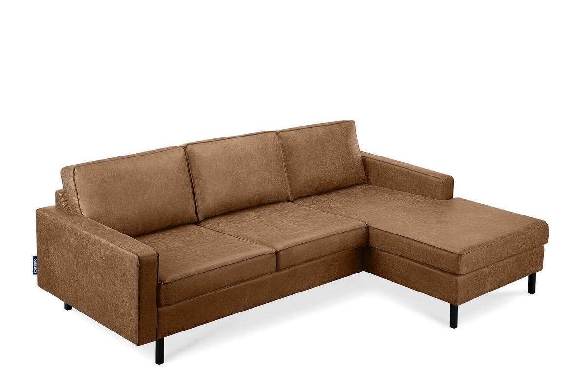 ECKSOFA-RECHTS INVIA mit Armlehnen vintage, Lederoptik-Stoff, braun - Schwarz/Braun, Textil (234/160cm) - KONSIMO®