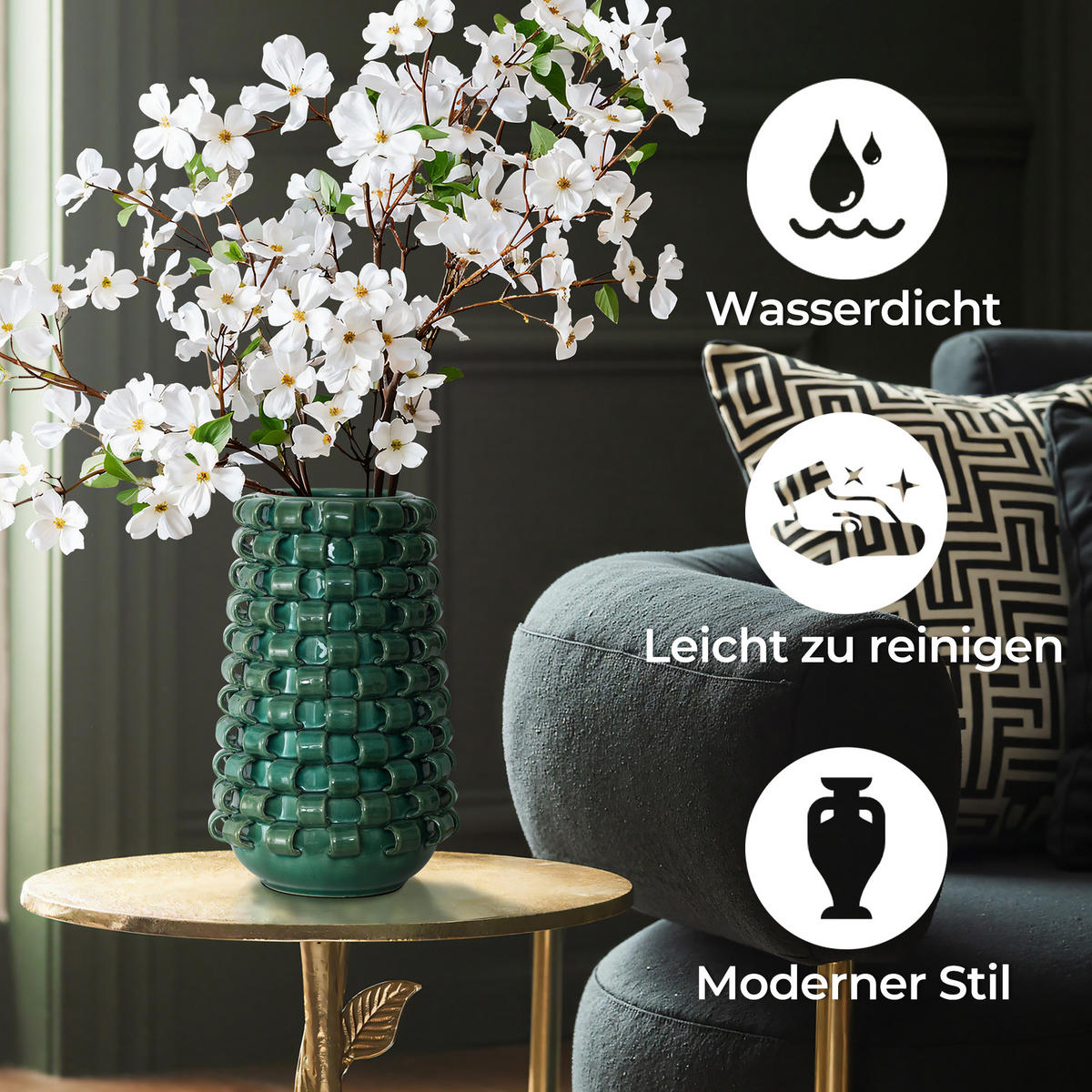 VASE, Ø10.7 x H31 cm, dunkelgrün - Dunkelgrün, Keramik (31cm) - Hometopia