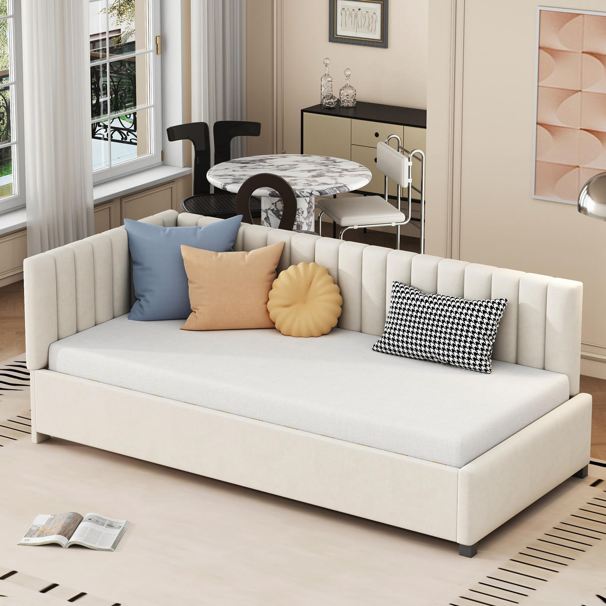 POLSTERBETT 90x200 cm Beige Multifunktion Lattenrost Samt - Beige, Holzwerkstoff - FLIEKS