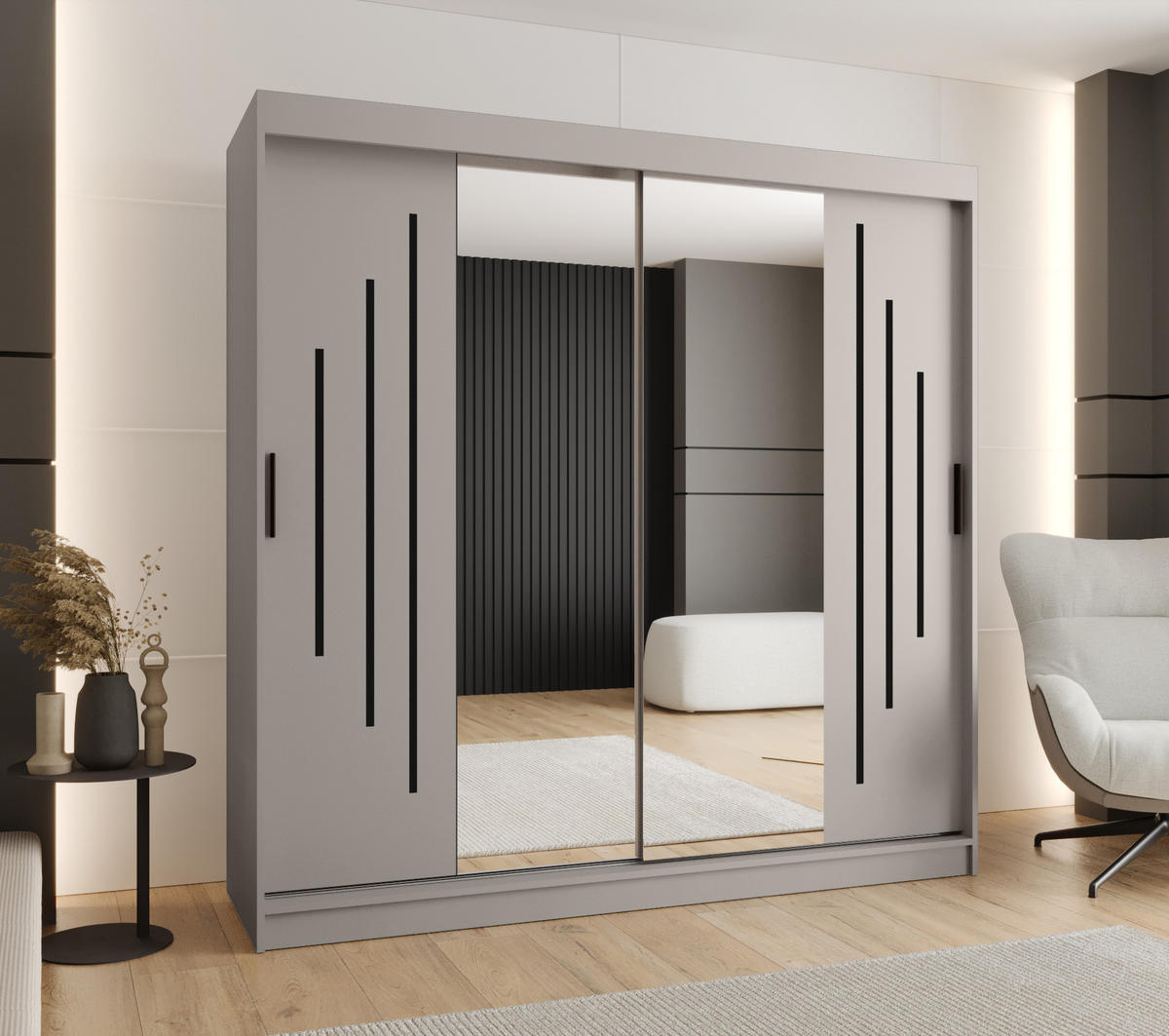 ŠATNÍ skříň s posuvnými dveřmi 200/200/62 2dveřová - černá/kašmírová, dřevo/plast (200/200/62cm)