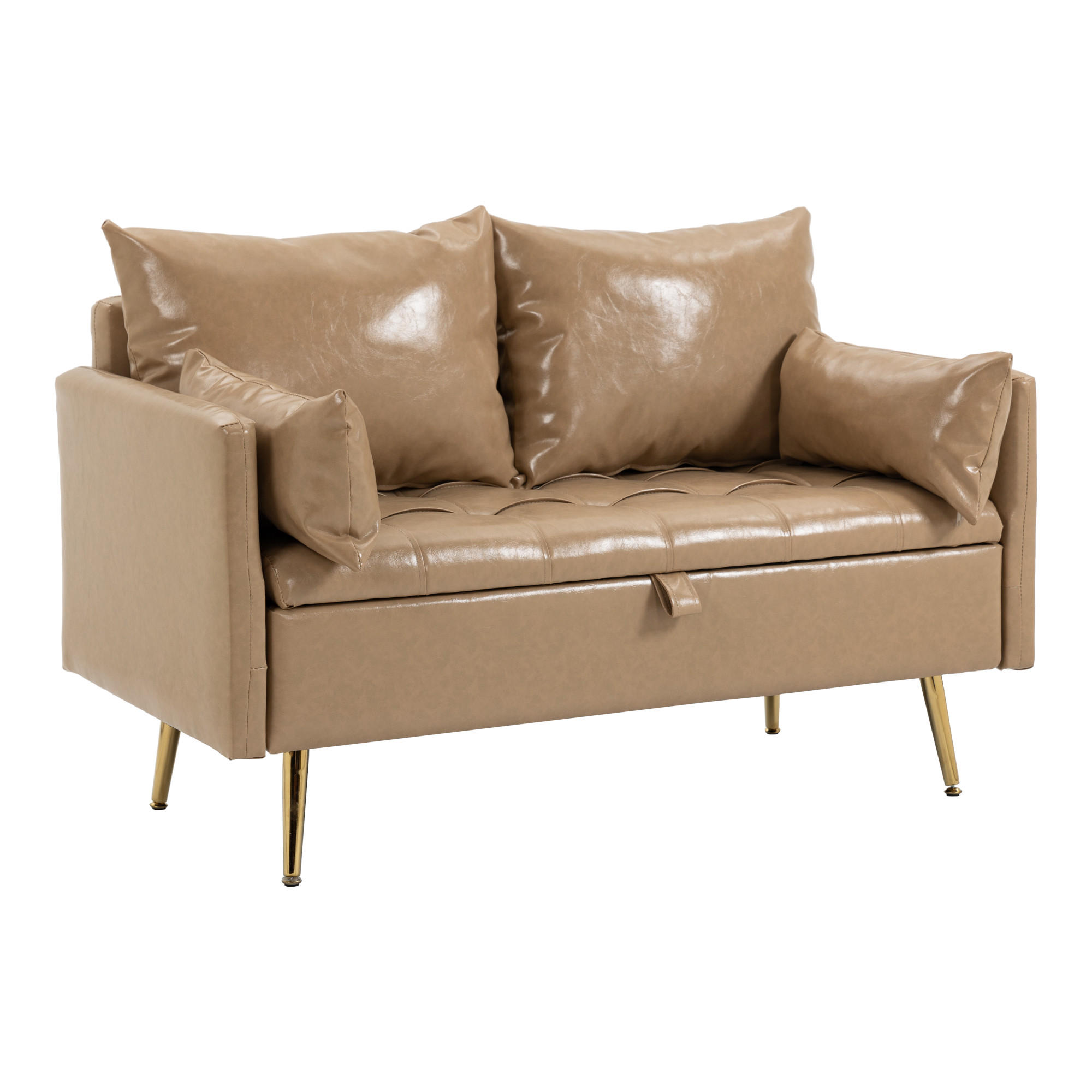 SOFA Sysmä - Goldfarben/Cappuccino, Holz/Metall (122/72/65cm) - [en.casa]